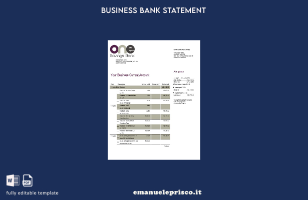 stile verificato Modello di estratto conto di verifica aziendale di One Savings 